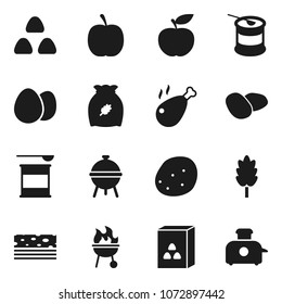 Flat vector icon set - bbq vector, cereal, egg, potato, chicken leg, diet, sports nutrition, breads, toaster
