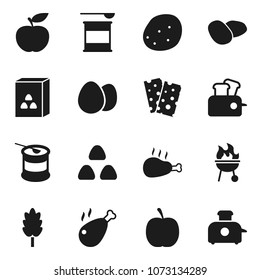 Flat vector icon set - bbq vector, cereal, egg, potato, chicken leg, diet, sports nutrition, breads, toaster