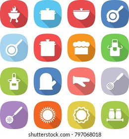 Flat Vector Icon Set - Bbq Vector, Pan, Cauldron, Chief Hat, Apron, Cook Glove, Whisk, Skimmer, Gas Oven, Induction, Salt Pepper