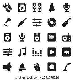 Flat vector icon set - bell vector, music, disk, hit, radio, speaker, equalizer, microphone, play button, forward, backward, rec, jack
