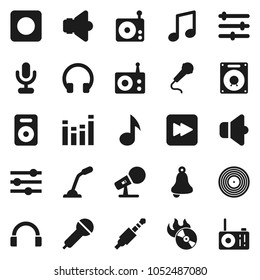 Flat vector icon set - bell vector, music, disk, hit, microphone, radio, speaker, equalizer, headphones, forward button, rec, jack