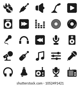 Flat vector icon set - bell vector, music, disk, hit, microphone, radio, speaker, equalizer, headphones, play button, forward, backward, jack