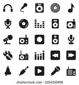 Flat vector icon set - bell vector, music, disk, hit, microphone, radio, equalizer, headphones, speaker, play button, forward, backward, rec, jack
