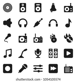 Flat vector icon set - bell vector, music, disk, hit, microphone, radio, speaker, headphones, play button, forward, rec, jack, equalizer