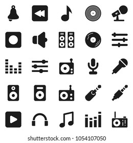 Flat vector icon set - bell vector, music, disk, microphone, radio, speaker, equalizer, headphones, play button, backward, rec, jack