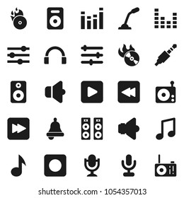 Flat vector icon set - bell vector, music, hit, radio, speaker, equalizer, microphone, headphones, play button, forward, backward, rec, jack