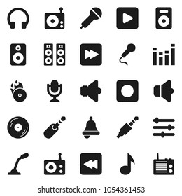 Flat vector icon set - bell vector, music, disk, hit, microphone, radio, speaker, equalizer, headphones, play button, forward, backward, rec, jack