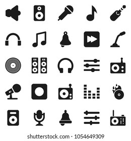Flat vector icon set - bell vector, music, disk, hit, microphone, radio, speaker, equalizer, headphones, forward button, rec, jack