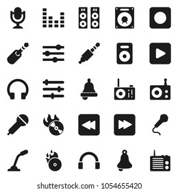 Flat vector icon set - bell vector, music hit, microphone, radio, equalizer, headphones, speaker, play button, forward, backward, rec, jack