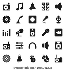Flat vector icon set - bell vector, music, disk, hit, microphone, radio, speaker, equalizer, headphones, backward button, rec