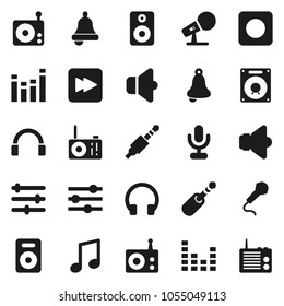 Flat vector icon set - bell vector, music, microphone, radio, speaker, equalizer, headphones, forward button, rec, jack