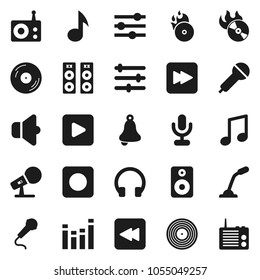 Flat vector icon set - bell vector, music, disk, hit, microphone, radio, speaker, equalizer, headphones, play button, forward, backward, rec