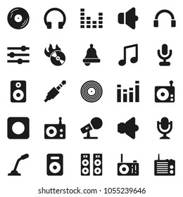 Flat vector icon set - bell vector, music, disk, hit, microphone, radio, speaker, equalizer, headphones, rec button, jack