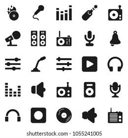 Flat vector icon set - bell vector, disk, music hit, microphone, radio, speaker, equalizer, headphones, play button, rec, jack
