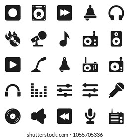 Flat vector icon set - bell vector, music, disk, hit, microphone, radio, speaker, equalizer, headphones, play button, forward, backward, rec