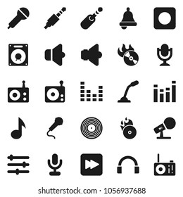 Flat vector icon set - bell vector, music, disk, hit, microphone, radio, speaker, equalizer, headphones, forward button, rec, jack
