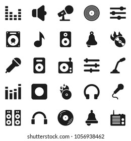 Flat vector icon set - bell vector, music, disk, hit, microphone, radio, speaker, equalizer, headphones, rec button