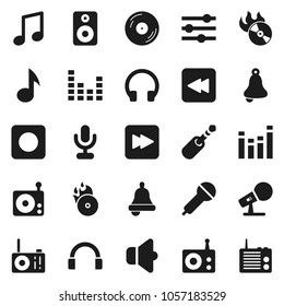 Flat vector icon set - bell vector, music, disk, hit, microphone, radio, speaker, equalizer, headphones, forward button, backward, rec, jack