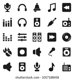 Flat vector icon set - bell vector, music, disk, hit, radio, speaker, equalizer, microphone, headphones, forward button, backward, rec, jack