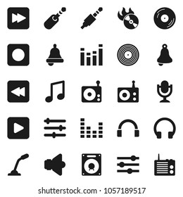 Flat vector icon set - bell vector, music, disk, hit, radio, speaker, equalizer, microphone, headphones, play button, forward, backward, rec, jack