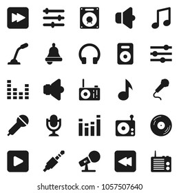 Flat vector icon set - bell vector, music, disk, microphone, radio, speaker, equalizer, headphones, play button, forward, backward, jack