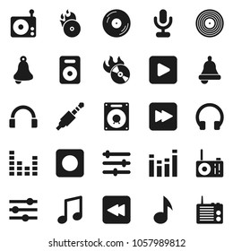 Flat vector icon set - bell vector, music, disk, hit, radio, equalizer, microphone, headphones, speaker, play button, forward, backward, rec, jack