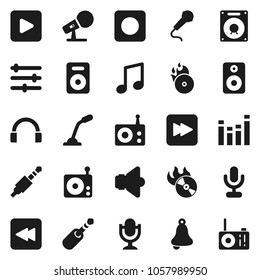 Flat vector icon set - bell vector, music, hit, microphone, radio, speaker, equalizer, headphones, play button, forward, backward, rec, jack