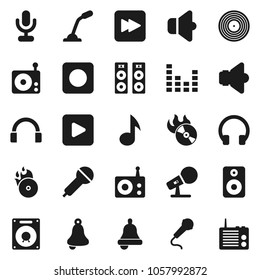 Flat vector icon set - bell vector, music, disk, hit, microphone, radio, speaker, equalizer, headphones, play button, forward, rec