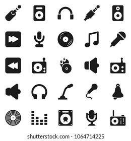 Flat vector icon set - bell vector, music, disk, hit, microphone, radio, speaker, equalizer, headphones, forward button, backward, jack