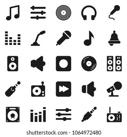 Flat vector icon set - bell vector, music, disk, microphone, radio, speaker, equalizer, headphones, forward button, rec, jack