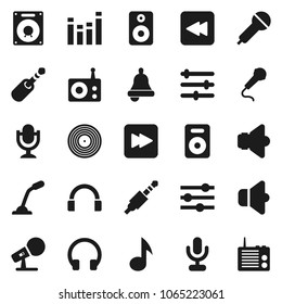 Flat vector icon set - bell vector, music, disk, microphone, radio, speaker, equalizer, headphones, forward button, backward, jack