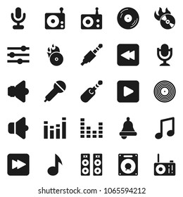 Flat vector icon set - bell vector, music, disk, hit, microphone, radio, speaker, equalizer, play button, forward, backward, jack