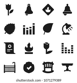 Flat vector icon set - bell vector, table lamp, certificate, leaf, tulip, protected, flammable, equalizer, crib