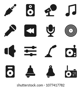 Flat vector icon set - bell vector, music, disk, microphone, radio, speaker, backward button, jack, equalizer