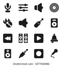 Flat vector icon set - bell vector, disk, music hit, speaker, microphone, play button, backward, rec, jack, equalizer