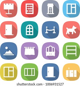 flat vector icon set - billboard vector, abacus, building, window, door, arch, vip fence, dog, landscape, curtain, dresser, rack, clean