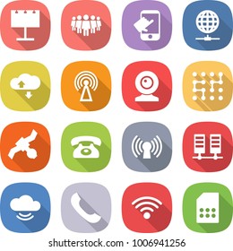 flat vector icon set - billboard vector, team, touch, globe connect, cloud service, antenna, web cam, chip, satellite, phone, server, wireless, sim card