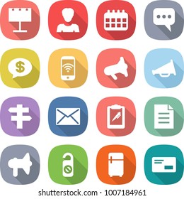 flat vector icon set - billboard vector, woman, calendar, message, money, phone wireless, megafon, loudspeaker, singlepost, mail, clipboard pen, document, do not distrub, fridge, envelope