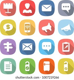 flat vector icon set - billboard vector, woman, mail, message, money, phone wireless, megafon, loudspeaker, singlepost, sms, clipboard pen, document, do not distrub, fridge