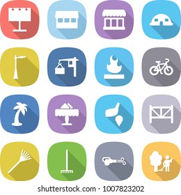 Flat Vector Icon Set - Billboard Vector, Market, Dome House, Outdoor Light, Loading, Flammable, Bike, Palm, Restaurant, Golf, Farm Fence, Rake, Blower, Garden Cleaning