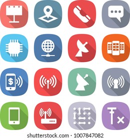 flat vector icon set - billboard vector, pointer, phone, message, chip, globe connect, satellite antenna, server, pay, wireless, router, circuit, no signal