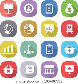 flat vector icon set - billboard vector, target audience, clipboard, money bag, circle diagram, presentation, graph up, add to basket, delete cart, shopping list, market
