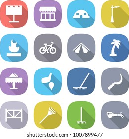 flat vector icon set - billboard vector, market, dome house, outdoor light, flammable, bike, tent, palm, restaurant, golf, rake, sickle, farm fence, blower