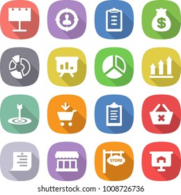 flat vector icon set - billboard vector, target audience, clipboard, money bag, circle diagram, presentation, graph up, add to cart, delete, shopping list, market, store signboard