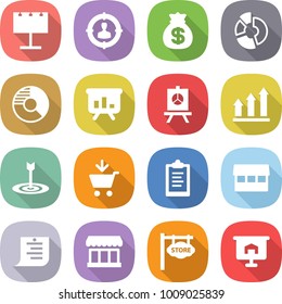 flat vector icon set - billboard vector, target audience, money bag, circle diagram, presentation, graph up, add to cart, clipboard, market, shopping list, store signboard