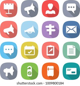 flat vector icon set - billboard vector, loudspeaker, woman, message, megafon, singlepost, mail, sms, terms, clipboard pen, document, do not distrub, fridge, envelope