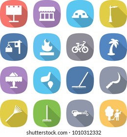 flat vector icon set - billboard vector, market, dome house, outdoor light, loading, flammable, bike, palm, restaurant, golf, rake, sickle, blower, garden cleaning