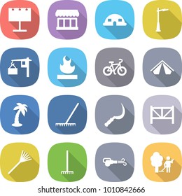 flat vector icon set - billboard vector, market, dome house, outdoor light, loading, flammable, bike, tent, palm, rake, sickle, farm fence, blower, garden cleaning