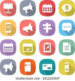 flat vector icon set - billboard vector, loudspeaker, calendar, money message, phone wireless, megafon, singlepost, sms, terms, clipboard pen, document, fridge, envelope, do not distrub
