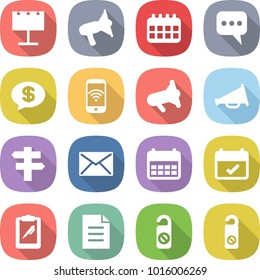 flat vector icon set - billboard vector, loudspeaker, calendar, message, money, phone wireless, megafon, singlepost, mail, terms, clipboard pen, document, do not distrub